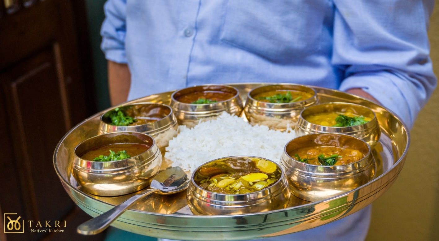Traditional Himachali Dham - thali with rice, curries and traditional dishes